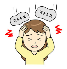 ストレスで頭をかかえる辛そうな若い女性