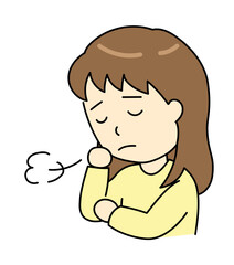 頬杖をついてため息をつく若い女性