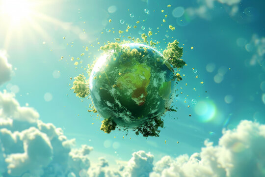 Green forest with the Earth global planet that tree growing from inside, healthy environment background, sustainable environment.