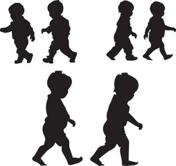 Set of Baby Boys Playing Black silhouettes 