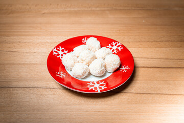 Various homemade cookies from the Christmas bakery on a small plate.