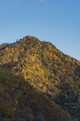 日本　北海道札幌市南区定山渓の定山渓ダムからの風景と紅葉