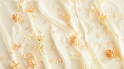 Elegant Pastel Cream Wallpaper with Artistic Floral Imprints and Tilt Lens View
