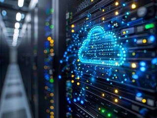 Obraz premium Colorful Lights Illuminate Server in Modern Data Center
