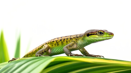 Fototapeta premium Green leaves and the skin of an emerald tree isolated on a white background