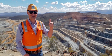 Supervisor's Endorsement Over Vast Mining Site - obrazy, fototapety, plakaty