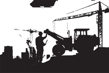 Illustration Tractor plowing a area for construction