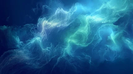 Zelfklevend Fotobehang Fractale golven Abstract blue and green background. Calm and soothing. Light and water. Wave shapes. 3d fluid. Design concept. Nature and relaxation.
