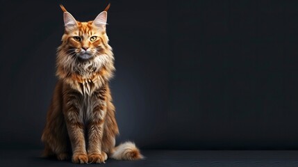 Maine Coon cat on a dark background, copy space, realistic - generative ai