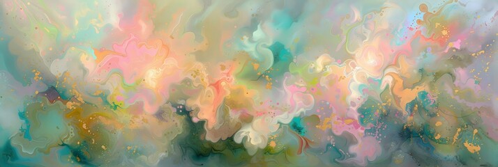 Abstract Pastel Paint Swirls with Golden Accents for Creative Backgrounds and Designs
