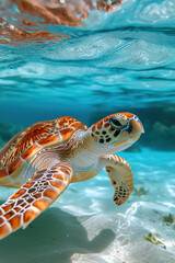 Water turtle. Undersea world. Ocean. Generative AI