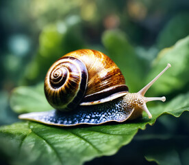 A close up of a snail on a leaf