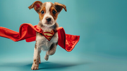 Super dog. Funny puppy wearing superhero costume.