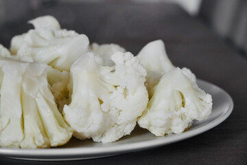 Cauliflower close up on plate.