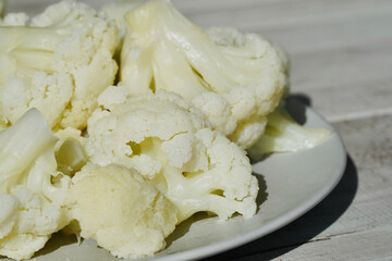 Cauliflower close up on plate.