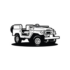 Classic 4x4 offroad overland black and white truck illustration vector isolated. Best for automotive overland industry © bonky