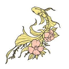 Koi carp fish flowers