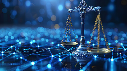 Scales of justice on a blue background - Powered by Adobe