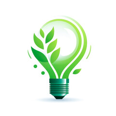 Light bulb with green leaves energy sources for renewable, sustainable development, isolated on white. Ecology, save energy and sustainability concept.