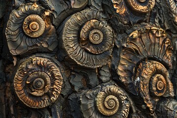 This close-up photo showcases a tree trunk covered in numerous shells, creating a unique and...