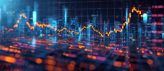 Abstract high-tech background for presentations and websites. Big data background with glowing dynamic lines, binary code. Futuristic neon stripes.