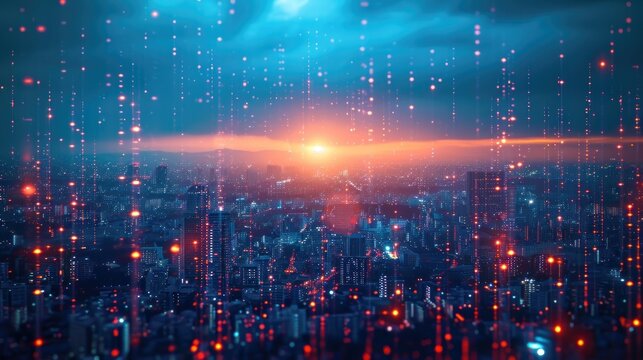 Futuristic abstract techno Sci-fi neon glowing lines background. Digital artwork. Reflections on the floor and ceiling. Virtual 3D background, representation for business