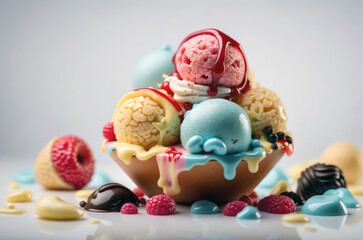 Delicious sweet colorful ice cream dessert on isolated background.
