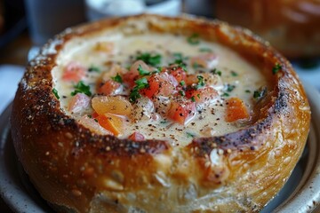 clam chowder bread bowl professional advertising food photography