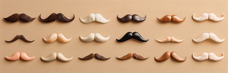 all kind of mustaches on the board in hipster style - obrazy, fototapety, plakaty
