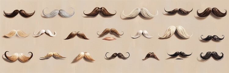 all kind of mustaches on the board in hipster style