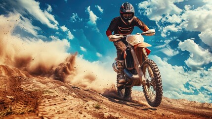 Fototapeta na wymiar Desert Motocross Adventure under Blue Sky