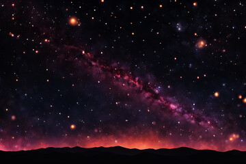 Seamless space texture background. Stars in the night sky with purple pink and blue nebula.astronomy backdrop pattern. Photorealistic style