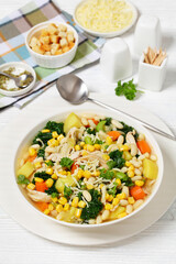 Chicken and white bean soup with veggies, corn
