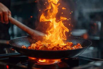 Grilled BBQ Delights: An image capturing the essence of cooking over an open flame,  surrounded by the heat and smoke of the fire