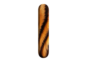 Letter I shape made of tiger fur or tiger skin, isolated on PNG transparent background, suitable for template design
