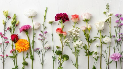 Fototapeta premium Assorted Flowers Arranged on a White Background