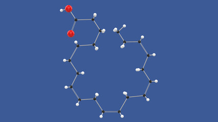 Eicosapentaenoic acid, Omega 3 EPA, 3D molecule structure, on blue background, 3D rendering illustration - obrazy, fototapety, plakaty