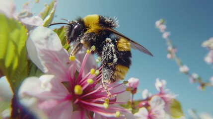 Macro Delight: Honeybee Pollinating a Vivid Pink Flower