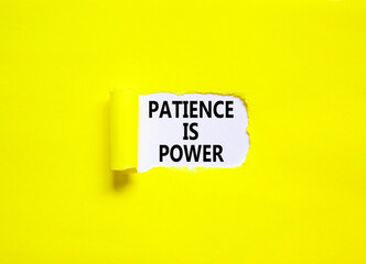 Patience is power symbol. Concept words Patience is power on beautiful white paper. Beautiful yellow paper background. Business and patience is power concept. Copy space.