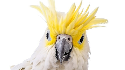 Close-up of a cacatua moluccensis animal's head isolated on a white background - obrazy, fototapety, plakaty