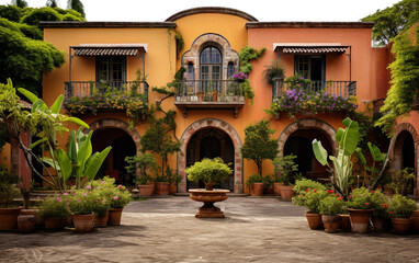 Aesthetic Pleasures in the Heart of Mexican Hacienda Architecture Isolated on Transparent Background PNG. - obrazy, fototapety, plakaty