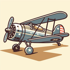 biplane war airplane cartoon icon illustration