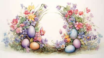 Fototapeta na wymiar easter eggs in floral wreath