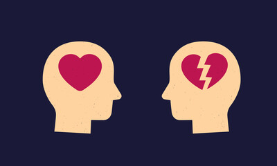 Head and heart, heartbreak vector icons