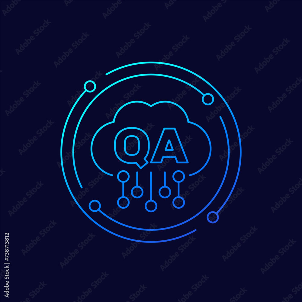 Poster QA icon with cloud, Quality Assurance linear design