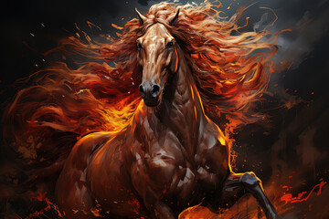 Obraz na płótnie Canvas Powerful horse galloping through flames in display of strength and determination