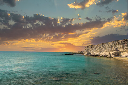 Turkey - Izmir -&Ccedil;eşme District; Sunset at Delikli Bay beach, one of the beautiful beaches of Ala&ccedil;atı..​
