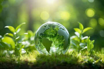 Government collaboration with green globe for renewable and sustainable resources on earth day