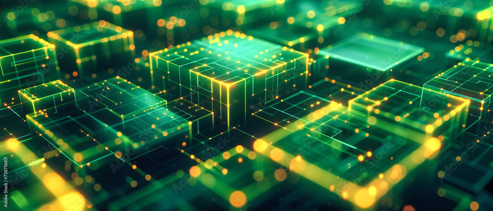 Poster digital frontier: a network of blue lights and circuit patterns, symbolizing the intricate connectio