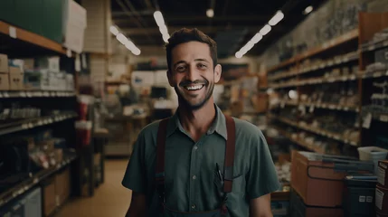 Tuinposter hardware store employee Who smiles happily at work © BB_Stock